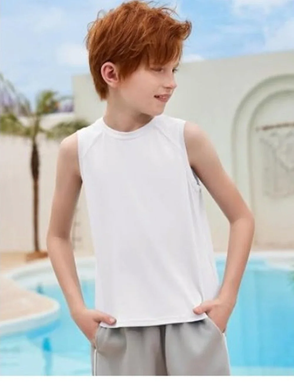 Boys Tank Top Athletic Sleeveless Crewneck T-Shirts Kids White